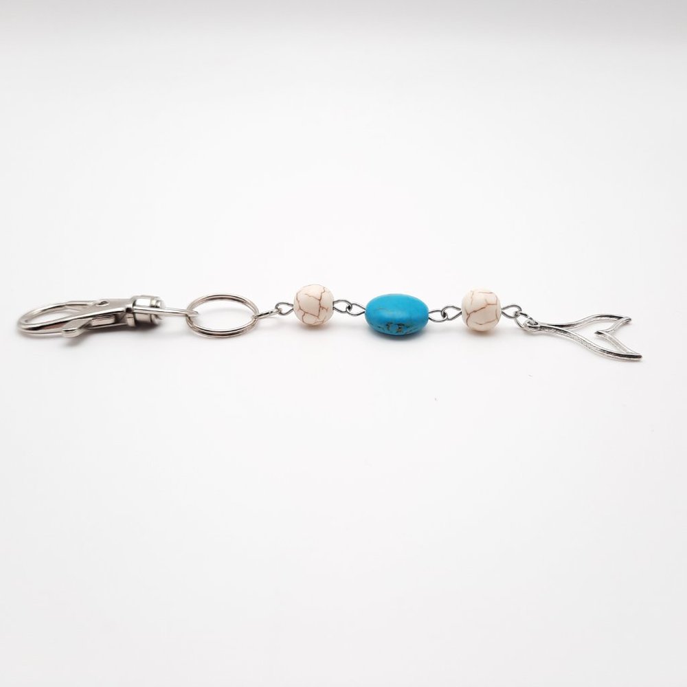 Mermaid Tail Turquoise Howlite Chakra Gemstone Keychain Handmade Accessory - Picture 5 of 8